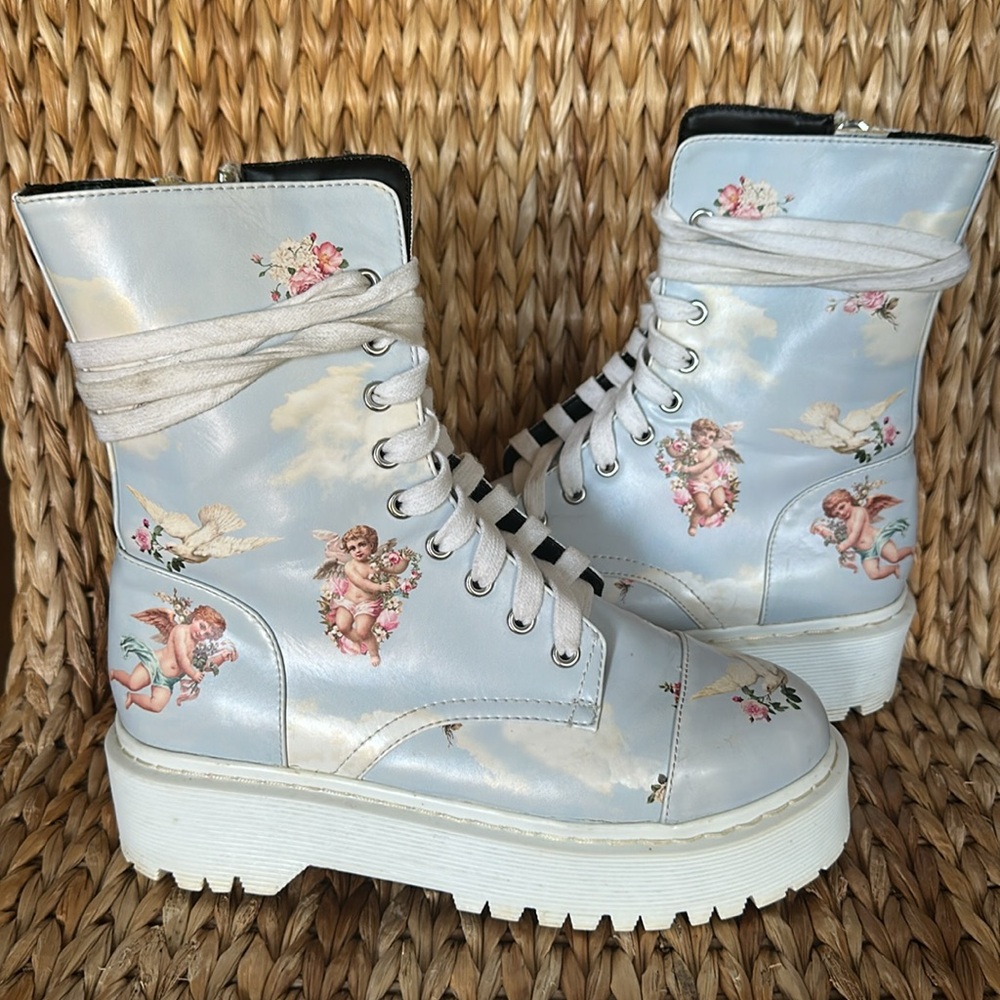 EUC Dolls Kill Baby Blue Cupid Combat boots 8M